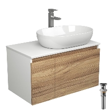 Комплект для ванной, 4 предмета (Тумба подвесная Bau Blackwood 80 + Раковина BAU 59х40 + Смеситель высокий Hotel Still, нерж. сталь, выпуск черный)