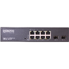 Коммутатор Osnovo Гигабитный PoE коммутатор на 10 портов, 8 *10/100/1000 Base-T PoE, 2*SFP 1000 Base-T, PoE на порт до 30W, суммарно до 150W