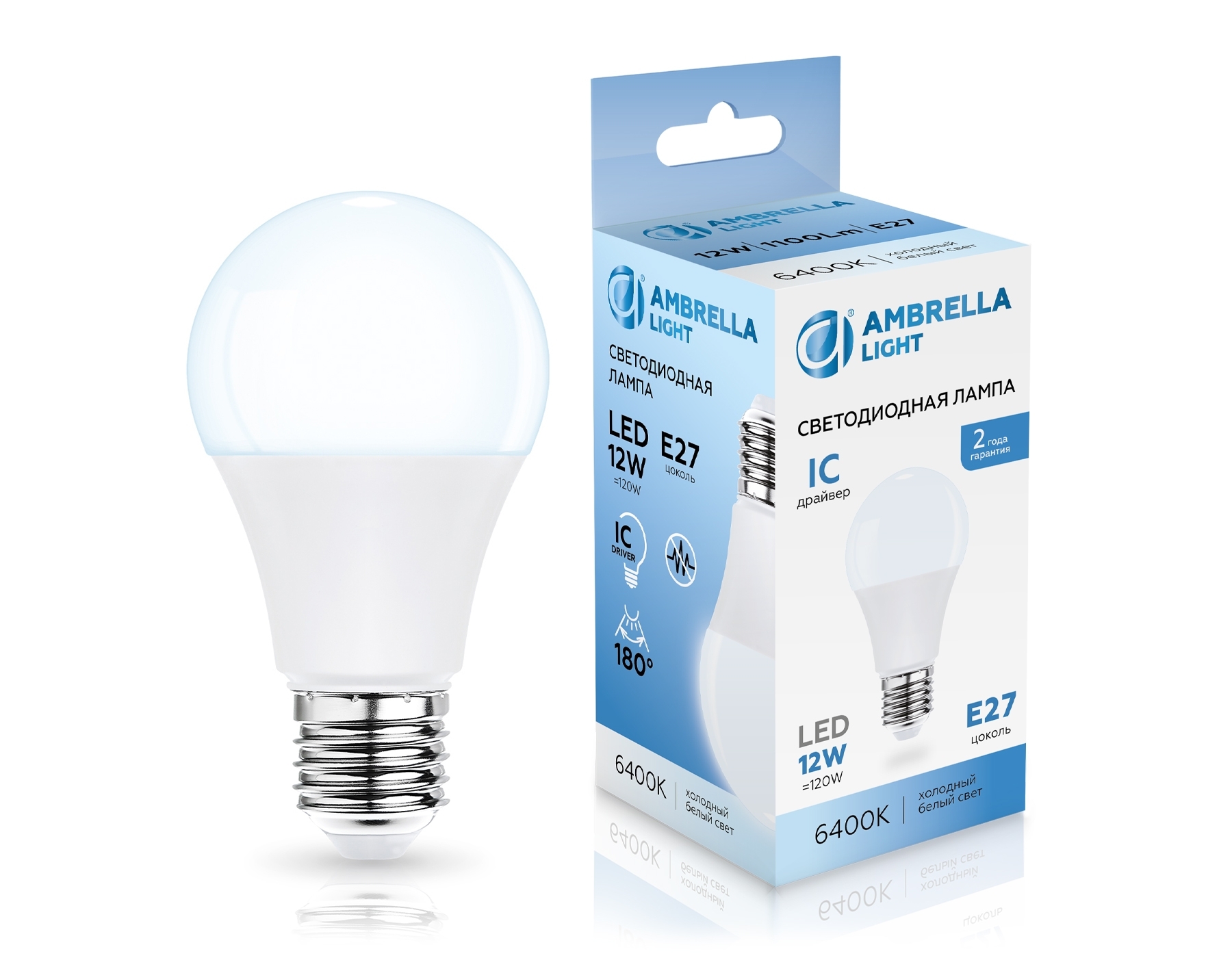 Лампа светодиодная 601206 LED A60 12W IC E27 6400K 175-265V