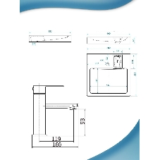 Комплект BAU 4 в 1: раковина над стиральной машиной BAU Hotel 60х60, литьевой мрамор, кронштейны, сифон и смеситель Hotel Black, черный