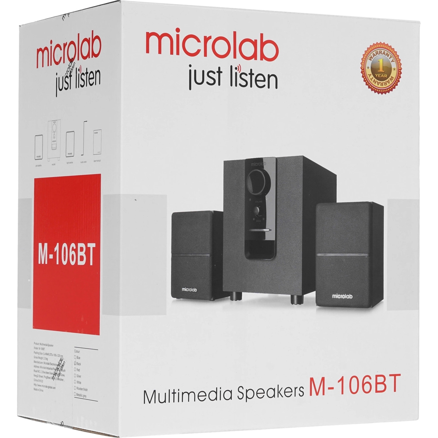 Колонки MICROLAB M-106BT черный 2,5 Вт x2 + 5 Вт, Гармонические искажения: < 0,5% (1 Вт 1 кГц), Частотная характеристика: 35 Гц - 20 кГц, Отношение сигнал/шум: > 70 дБ, Разделение каналов: >40 дБ