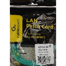 Патч-корд UTP Cablexpert cat.5e, 1.5м, литой, многожильный, зеленый