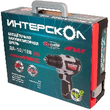 Дрель-шуруповерт ИНТЕРСКОЛ ДА-10/12В 38, 12 В, 2,5 Ач, 38 Нм, бесщеточный