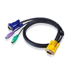 Шнур, мон+клав+мышь PS/2, SPHD15=>HD DB15+2x6MINI-DIN ATEN (2L-5202P) Male-3xMale, 8+6+6 проводов, опрессованный, 1.8 метр., черный