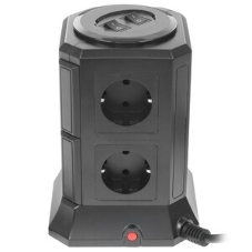 Сетевой фильтр Qumo Power Tower Pro 8SP4U (P-0002), 8 розеток, 2200 Вт, 10A, кабель 2 м 3*1 мм чистая медь, пожаробезопасный пластик, евровилка, 4 USB порта 4.5A суммарно