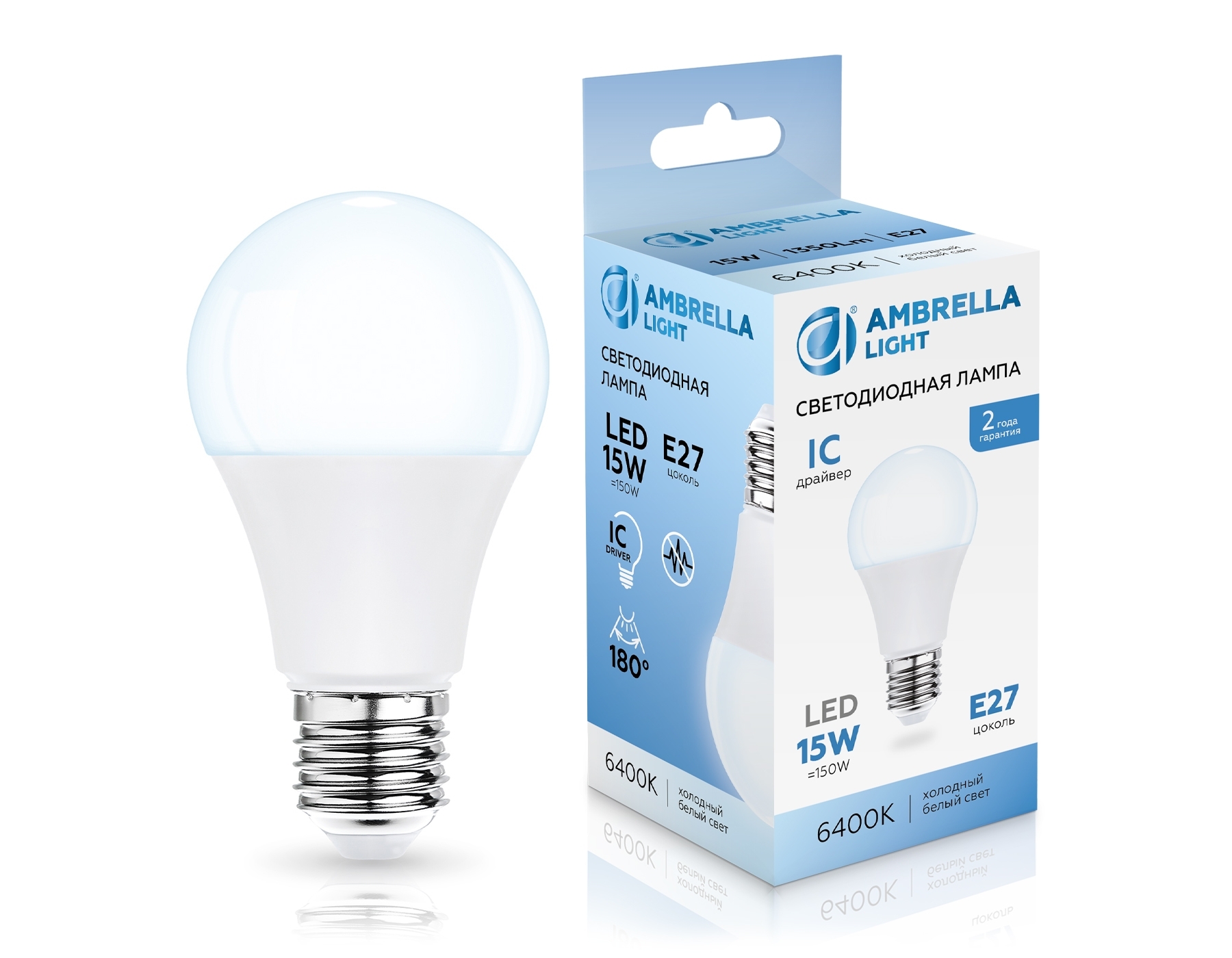 Лампа светодиодная 601506 LED A60 15W IC E27 6400K 175-265V