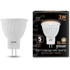 Лампа светодиодная Gauss Black 3Вт цок.:GU4 рефлектор 220B 2700K св.свеч.бел.теп. MR11 (упак.:10шт) (132517103)