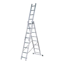 Лестница FIT 65434 трехсекционная алюминиевая 3х9 ступеней h=257/449/641 см вес 11.18кг