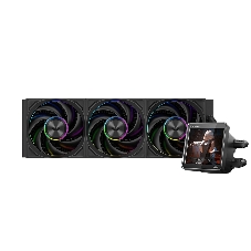 Система жидкостного охлаждения PCCooler DT360 ARGb Display BK (300W, 360мм, LED temp., черный, ARGb/Fans: 3x120мм, 83.83CFM, 3000RPM/Pump height 62мм, 15dBA, 2600RPM, Rad thickness 27мм/S: 1851, 1700, 1200, 115X, AM5, AM4)