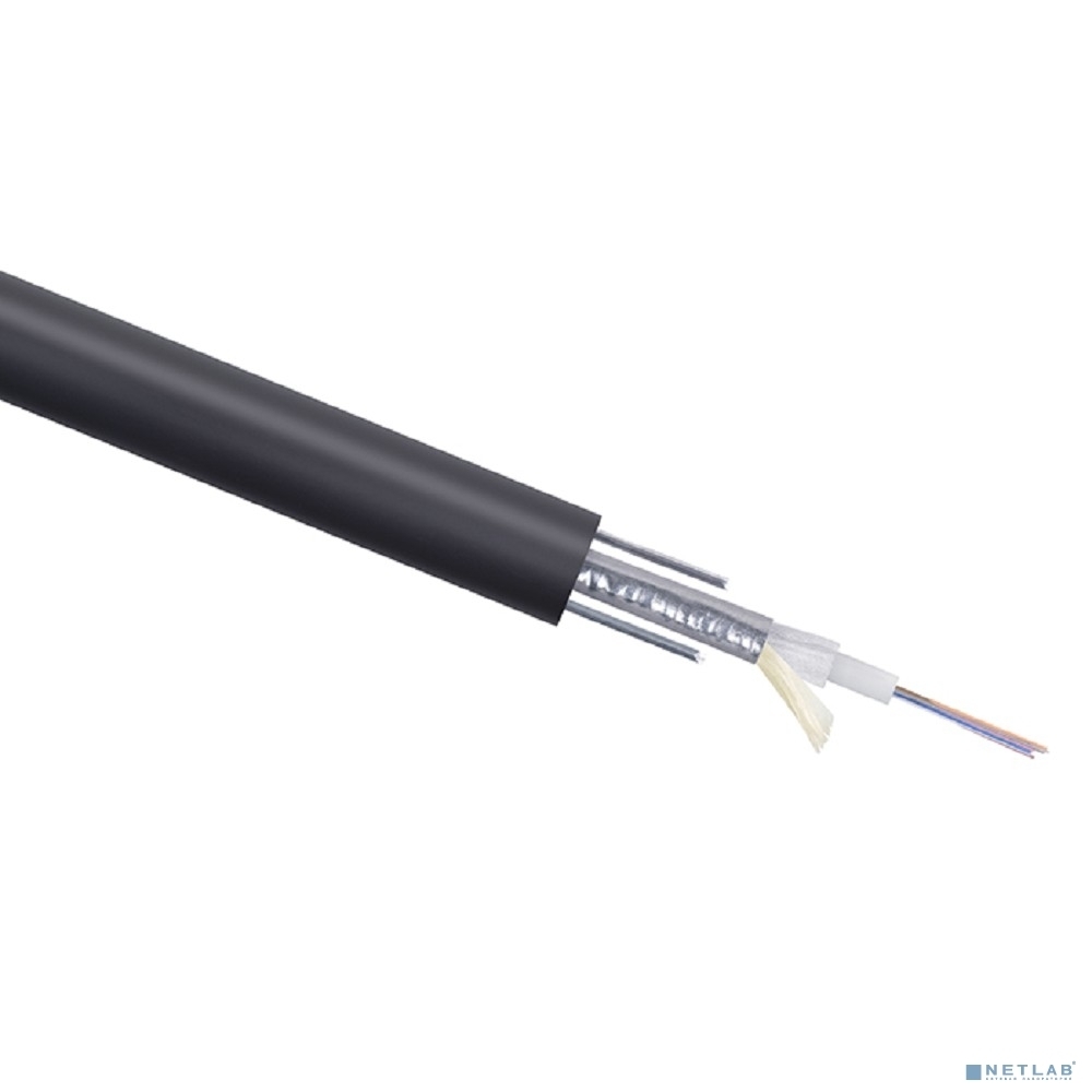 Кабель ВО Cabeus Loose tube, 4хОВ, OS2 9/125, PE, Ø 8,7мм, снаружи зданий, гофрированная стальная лента, черный, усиление- стальная проволока