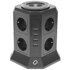 Сетевой фильтр Qumo Power Tower Pro 8SP4U (P-0002), 8 розеток, 2200 Вт, 10A, кабель 2 м 3*1 мм чистая медь, пожаробезопасный пластик, евровилка, 4 USB порта 4.5A суммарно