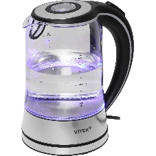 Чайник электрический Vitek VT-WK1009 1.7л. 2200Вт черный/серый корпус: стекло