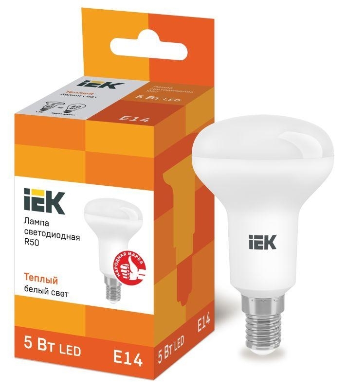 Лампа светодиодная IEK LLE-R50-5-230-30-E14 ECO R50 5Вт 3000К теплый белый E14 450лм 230-240В