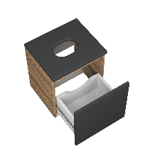 Тумба Bau Dream Blackwood 35 с ящиком, графит, раковина BAU Mini 24х24, смеситель для раковины высокий Hotel Still, нержавеющая сталь, выпуск клик клак, белый