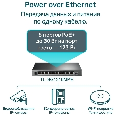 Коммутатор TP-Link TL-SG1210MPE Easy Smart 10-портовый гигабитный с 8 портами PoE+