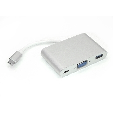 Адаптер Type-C на VGA, USB 3.0 + Type-С для MacBook, серебристый