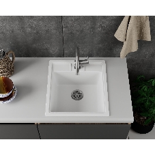 Мойка для кухни BAU Stil White snow 45х50, выпуск с сифоном в комплекте, белый снег