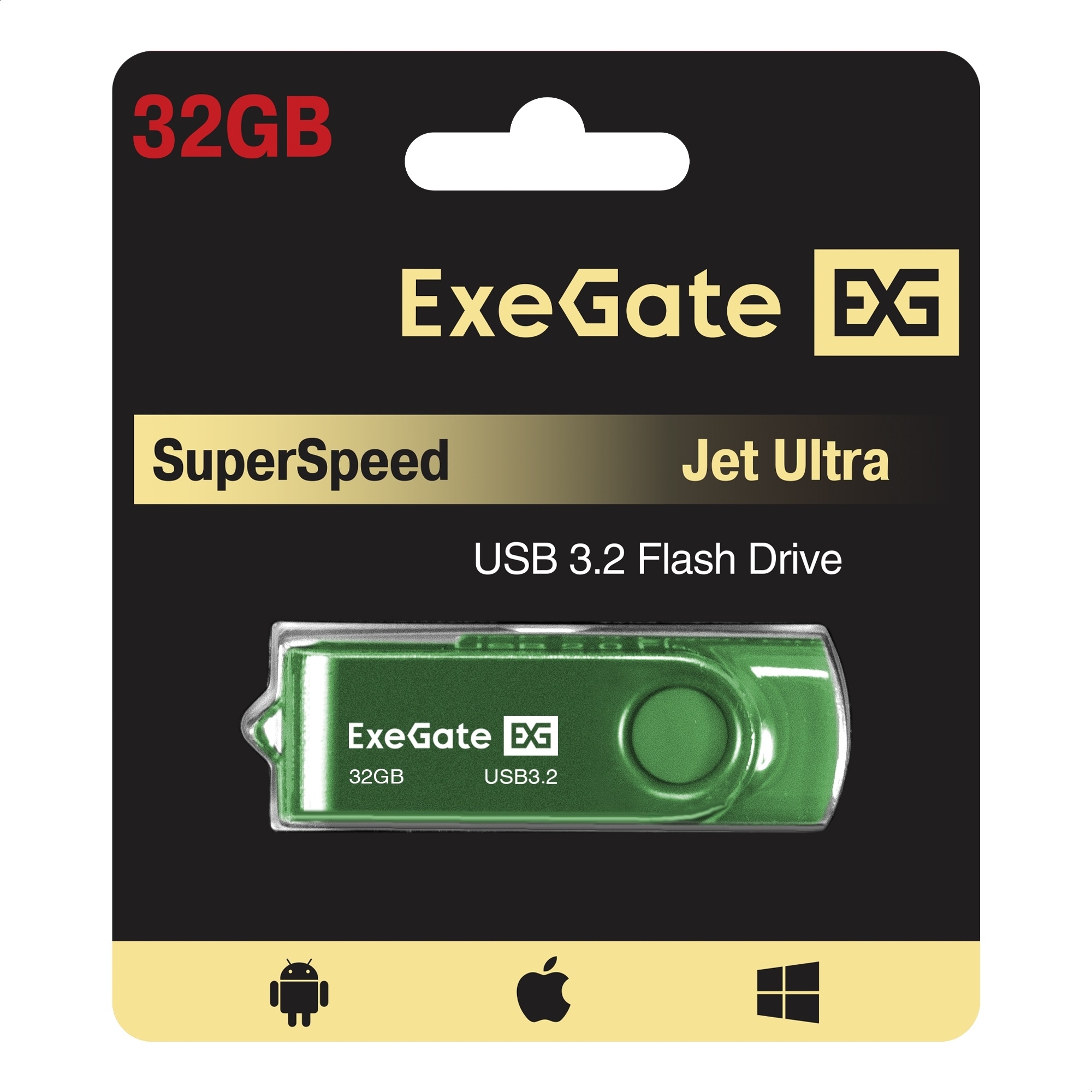 Exegate EX302051RUS USB-флеш накопитель ExeGate Jet Ultra 32GB зеленый (USB3.0/=USB3.1 Gen1/=USB3.2 Gen1 5Gbps, пластик/металл)