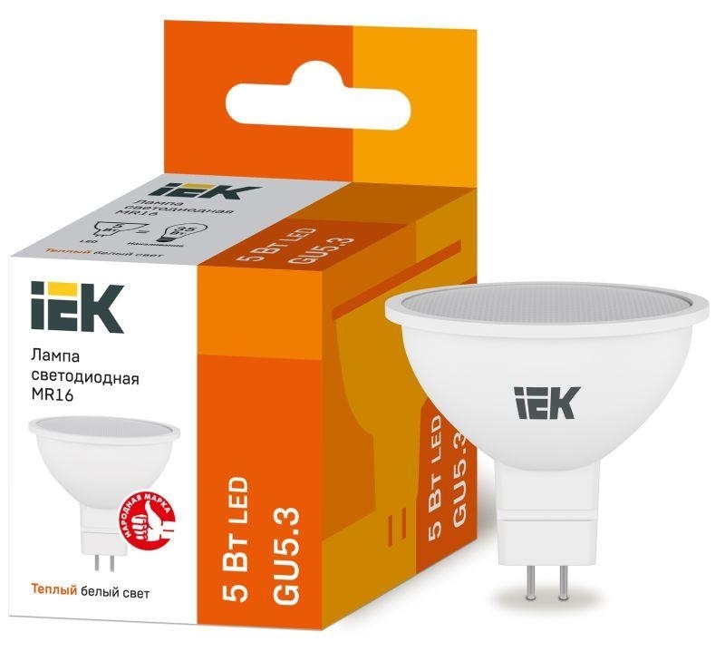 Лампа светодиодная IEK LLE-MR16-5-230-30-GU5 ECO MR16 5Вт 3000К теплый белый GU5.3 450лм 230-240В