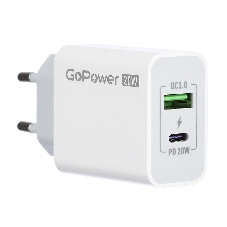 Сетевое зарядное устройство GOPOWER 1USB+1TYPE-C 20W QC3.0 00-00028401 WHITE