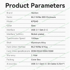 Корпус для SSD Vention USB 3.1 Gen 2-C M.2 NVMe Серый