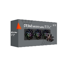 Система жидкостного охлаждения PCCooler DT360 ARGb Display BK (300W, 360мм, LED temp., черный, ARGb/Fans: 3x120мм, 83.83CFM, 3000RPM/Pump height 62мм, 15dBA, 2600RPM, Rad thickness 27мм/S: 1851, 1700, 1200, 115X, AM5, AM4)
