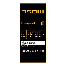 Блок питания Power Supply HSPD, 750W 80 PLUS Gold (ATX, 3.1, PCIe 5.1, Full modular, 1x24(20+4)pin 600мм, 2xCPU 8(4+4)pin 700мм, 2xPCIe*2 8(6+2)pin 550+150мм, 1x12V(2x6) 12+4pin 600W 550мм 2xSATA*3 500+150+150мм, 1xMOLEX4pin*3+FDD 500+150+150+150мм, Active, 120x120мм, 150x140x86мм, APFC, OVP, UVP, SCP, OCP, OTP, OPP, NLO, SIP, black)