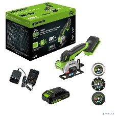 Угловая шлифовальная машина аккумуляторная GreenWorks GD24UCS, 24V, б/щет, 20000 об/мин,76 мм, рез 18 мм,1х2Ач,ЗУ,кор 3402007CUA