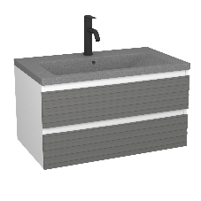 Тумба под раковину Bau Stil Loft grey brushed, раковина кварцевая BAU Stil 75, серый металлик, смеситель Dream Black, черный