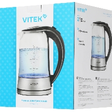 Чайник электрический Vitek VT-WK1009 1.7л. 2200Вт черный/серый корпус: стекло