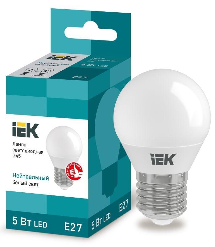Лампа светодиодная IEK LLE-G45-5-230-40-E27 ECO G45 5Вт шар 4000К белый E27 450лм 230-240В