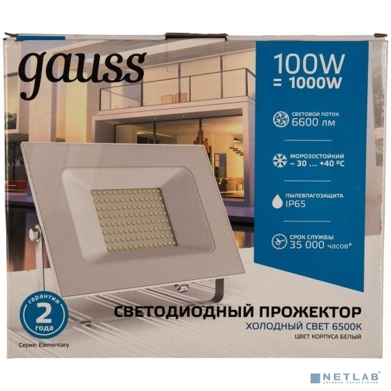 Прожектор светодиодный GAUSS 613120300 Gauss Elementary 100W 6600lm IP65 6500К белый