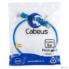 Шнур комм. Cabeus, кат. 5е, неэкр., U/UTP, RJ45/RJ45, LSZH, AWG24, 0.5м, синий