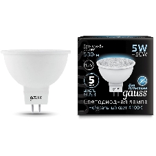 Лампа светодиодная Gauss Black 5Вт цок.:GU5.3 рефлектор 12B 4100K св.свеч.бел.ней. MR16 (упак.:10шт) (201505205)
