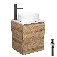Тумба Bau Dream Blackwood 50 с дверцей, раковина BAU Dream круглая D41, смеситель для раковины высокий Hotel Black, черный, выпуск клик клак, черный