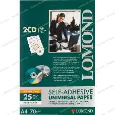 Самоклеящаяся бумага Lomond универсальная для этикеток, A4, 2 шт для CD/DVD (D117/D18мм), 70 г/м2, 25 листов