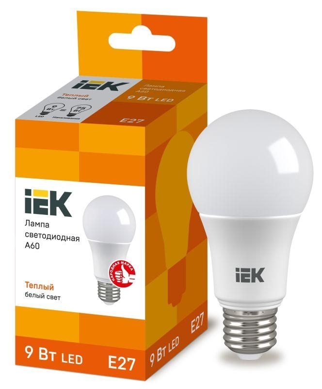 Лампа светодиодная IEK LLE-A60-9-230-30-E27 ECO A60 9Вт грушевидная 3000К теплый белый E27 810лм 230-240В