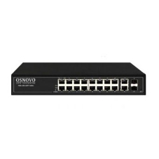Коммутатор управляемый L2 PoE OSNOVO SW-8182/L(300W) Gigabit Ethernet на 16 RJ45 PoE + 2 x RJ45 + 2 GE SFP портов, до 30W на порт, суммарно до 300W