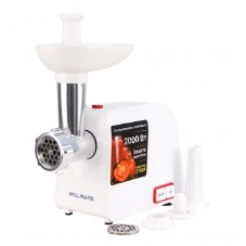 Мясорубка электрическая Willmark WMG-2043JW белый, 2000 Вт, 2.4 кг/мин, реверс, защита от перегрузки, насадки - 5