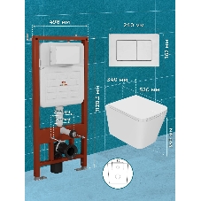 Комплект BAU 6 в 1: усиленная инсталляция BAU IDEAL, унитаз подвесной безободковый торнадо обратного потока Bau Stil Hurricane-2, сиденье микролифт, клавиша BAU Light антивандальная, нерж. Сталь