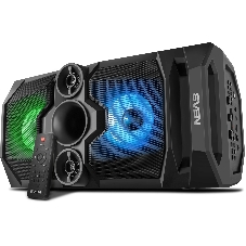 Мобильные колонки SVEN PS-655 2.0 черные (2x25W, mini Jack, USB Type-C, USB flash, Bluetooth, FM, micro SD, ПДУ, LED экран, 4400 мA, RGB подсветка)