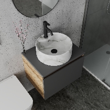 Комплект: тумба Bau Dream Blackwood графит 60, 1 ящик, раковина круглая накладная BAU Element D41, мрамор, смеситель Hotel Dream, черный выпуск клик клак черный