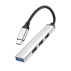 Разветвитель USB3.0/2.0 Hoco HB26, 3xUSB2.0, USB3.0, кабель Type-С 13см, серебристый алюминий