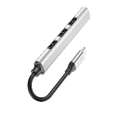 Разветвитель USB3.0/2.0 Hoco HB26, 3xUSB2.0, USB3.0, кабель Type-С 13см, серебристый алюминий
