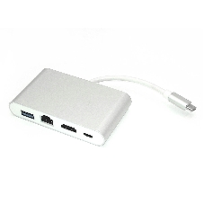 Адаптер Type-C на HDMI, USB 3.0 + RJ45, серебро Адаптер Type-C на HDMI, USB 3.0 + RJ45, серебро