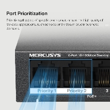 Коммутатор настольный Mercusys MS106P с 6 портами 10/100 Мбит/с (4 порта PoE+)