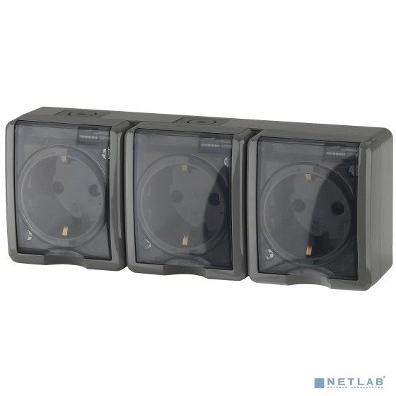 Розетка ЭРА 3х2P+E IP54, 16АХ-250В, 11-2405-03, ОУ, Эксперт, серый (5/50/800)