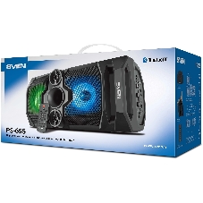 Мобильные колонки SVEN PS-655 2.0 черные (2x25W, mini Jack, USB Type-C, USB flash, Bluetooth, FM, micro SD, ПДУ, LED экран, 4400 мA, RGB подсветка)