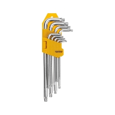 Набор ключей имбусовых Tamper-Torx Kranz 9 шт., ТТ10-ТТ50, закаленные, удлиненные, никель