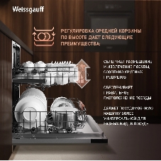 Встраиваемая посудомоечная машина Weissgauff BDW 6038 Infolight, белый, 59.8 см, 14 компл., 49 дБ, класс A++